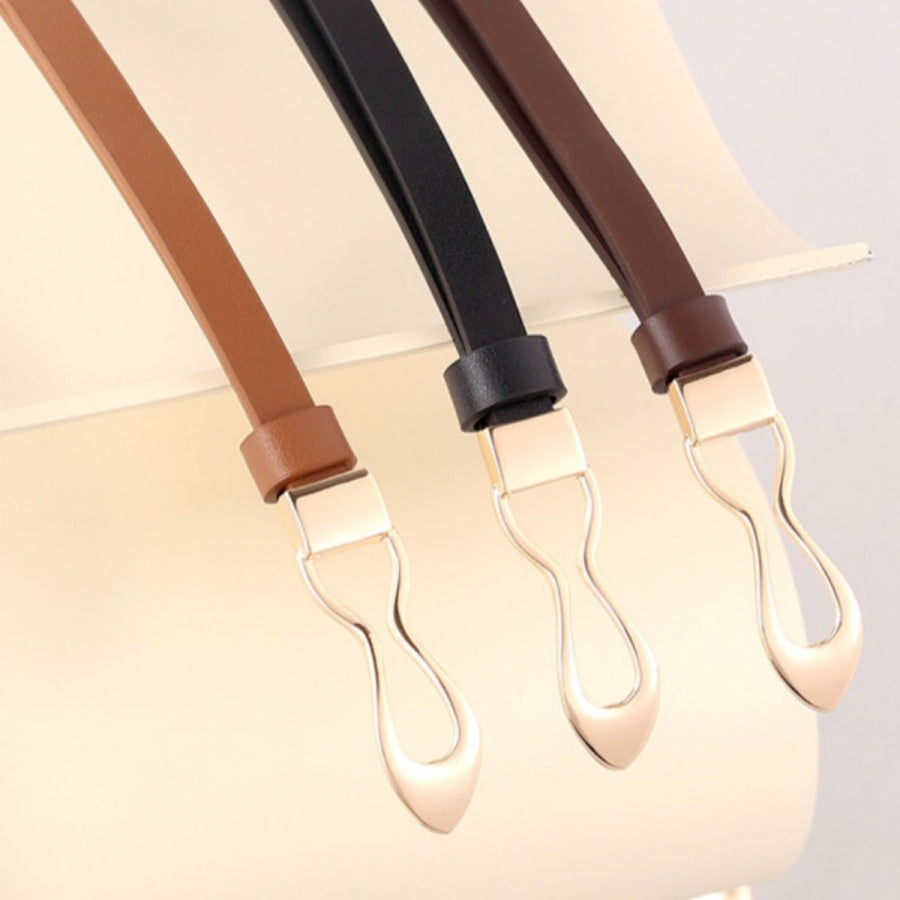Skinny Leather Belt with Interlocking Buckle Apparel and Accessories