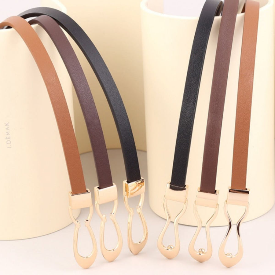 Skinny Leather Belt with Interlocking Buckle Apparel and Accessories