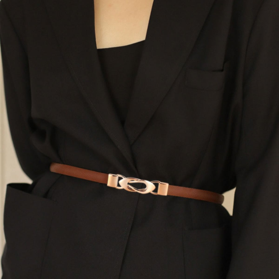 Skinny Leather Belt with Interlocking Buckle Apparel and Accessories