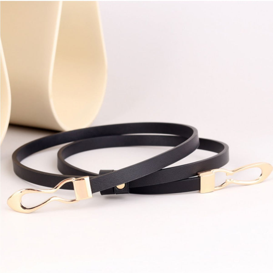 Skinny Leather Belt with Interlocking Buckle Black / One Size Apparel and Accessories