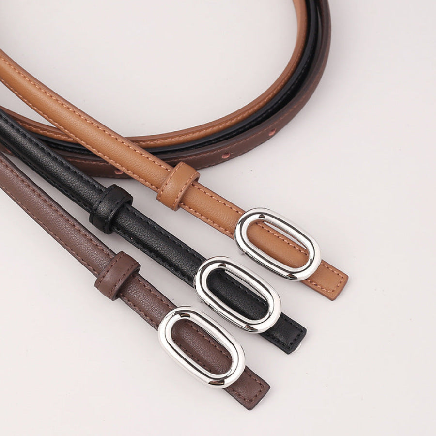 Skinny Leather Belt with Oval Buckle Apparel and Accessories