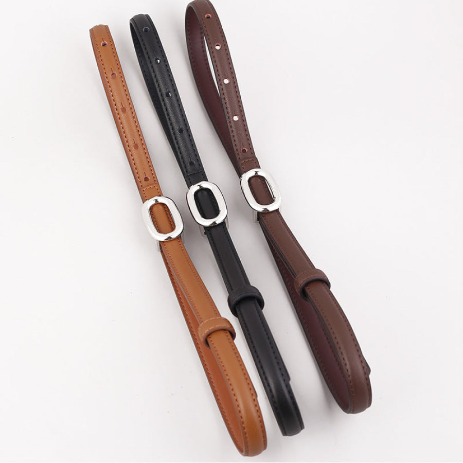 Skinny Leather Belt with Oval Buckle Apparel and Accessories
