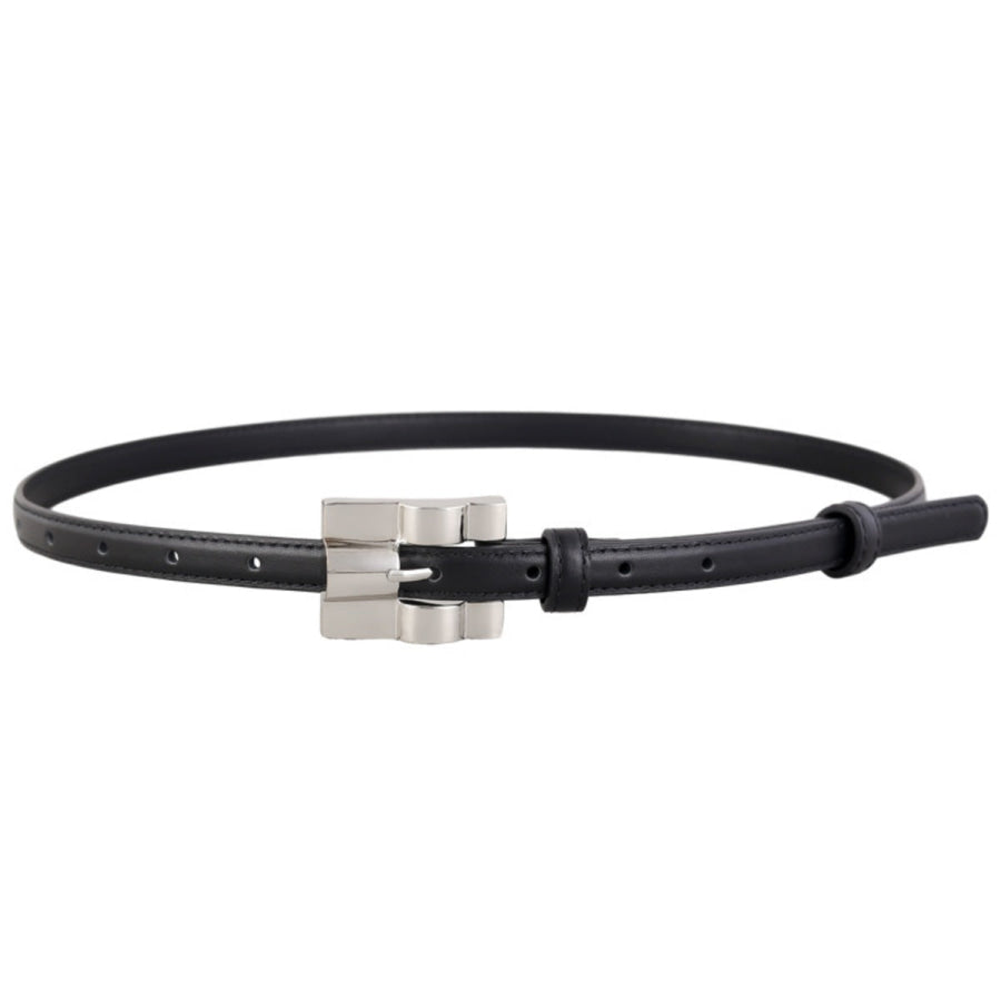 Skinny Leather Belt with Silver Buckle Apparel and Accessories