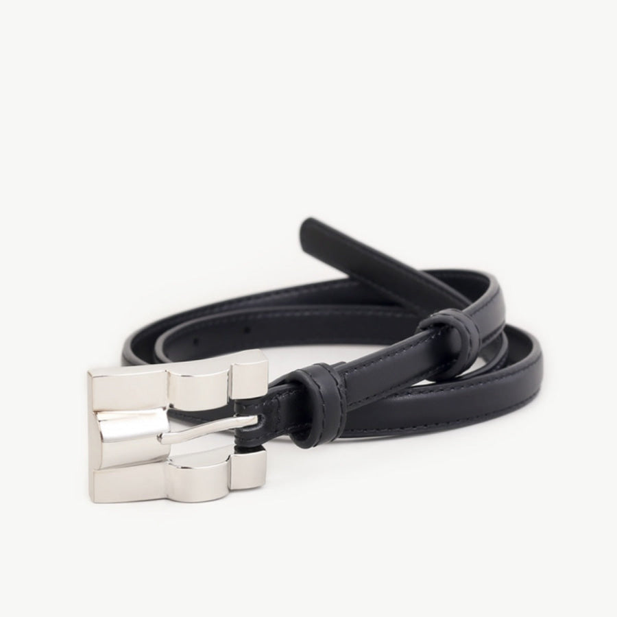 Skinny Leather Belt with Silver Buckle Apparel and Accessories