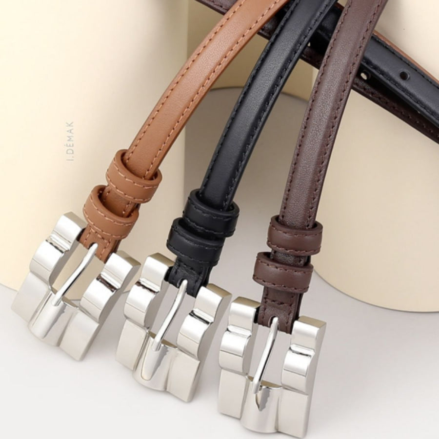 Skinny Leather Belt with Silver Buckle Apparel and Accessories