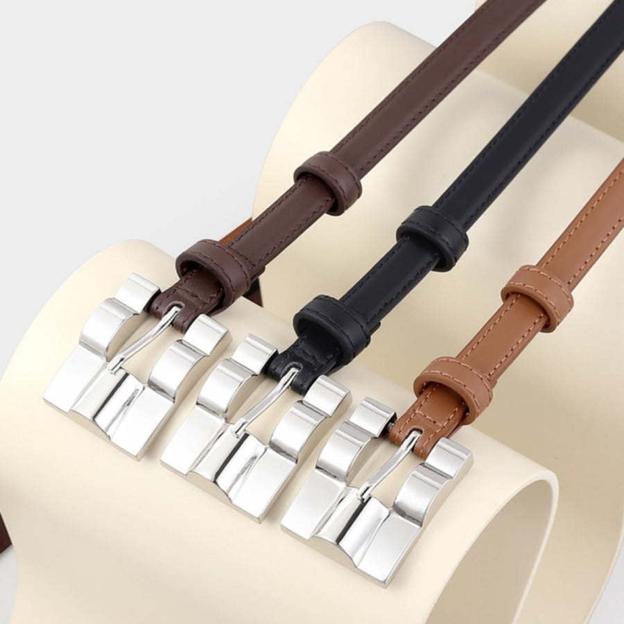 Skinny Leather Belt with Silver Buckle Apparel and Accessories