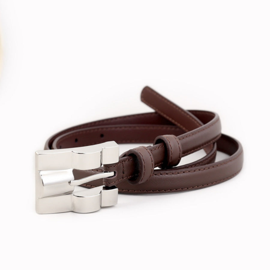 Skinny Leather Belt with Silver Buckle Apparel and Accessories