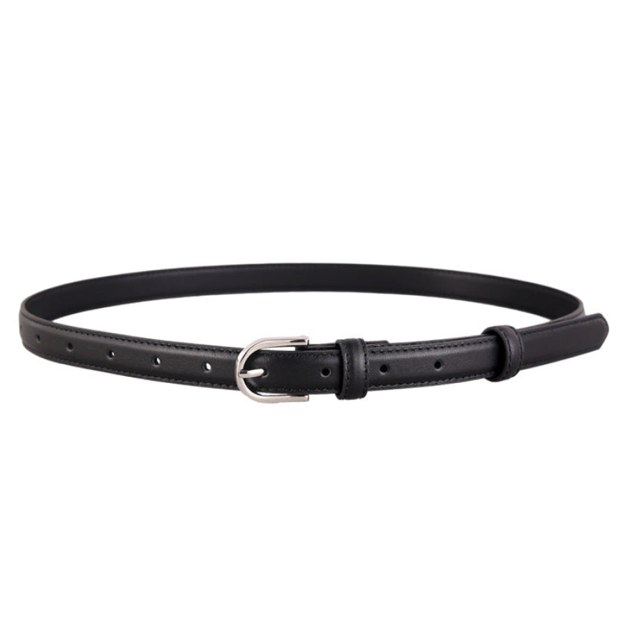 Skinny Leather Belt with Silver Buckle Apparel and Accessories