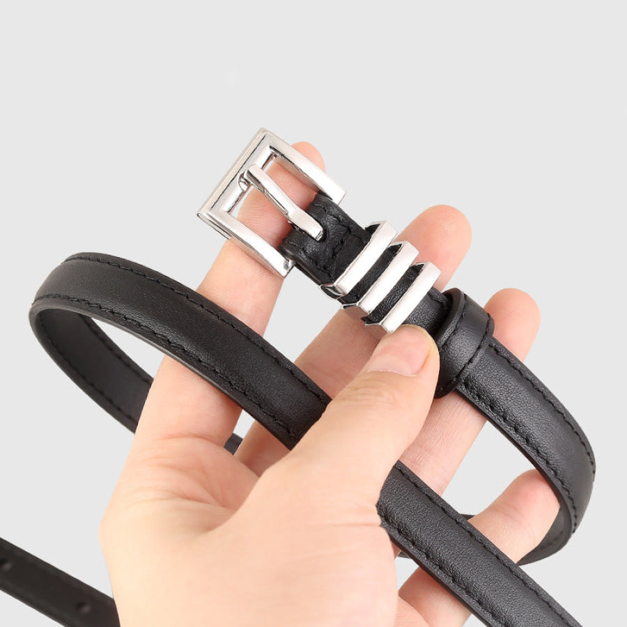 Skinny Leather Belt with Silver Buckle Apparel and Accessories