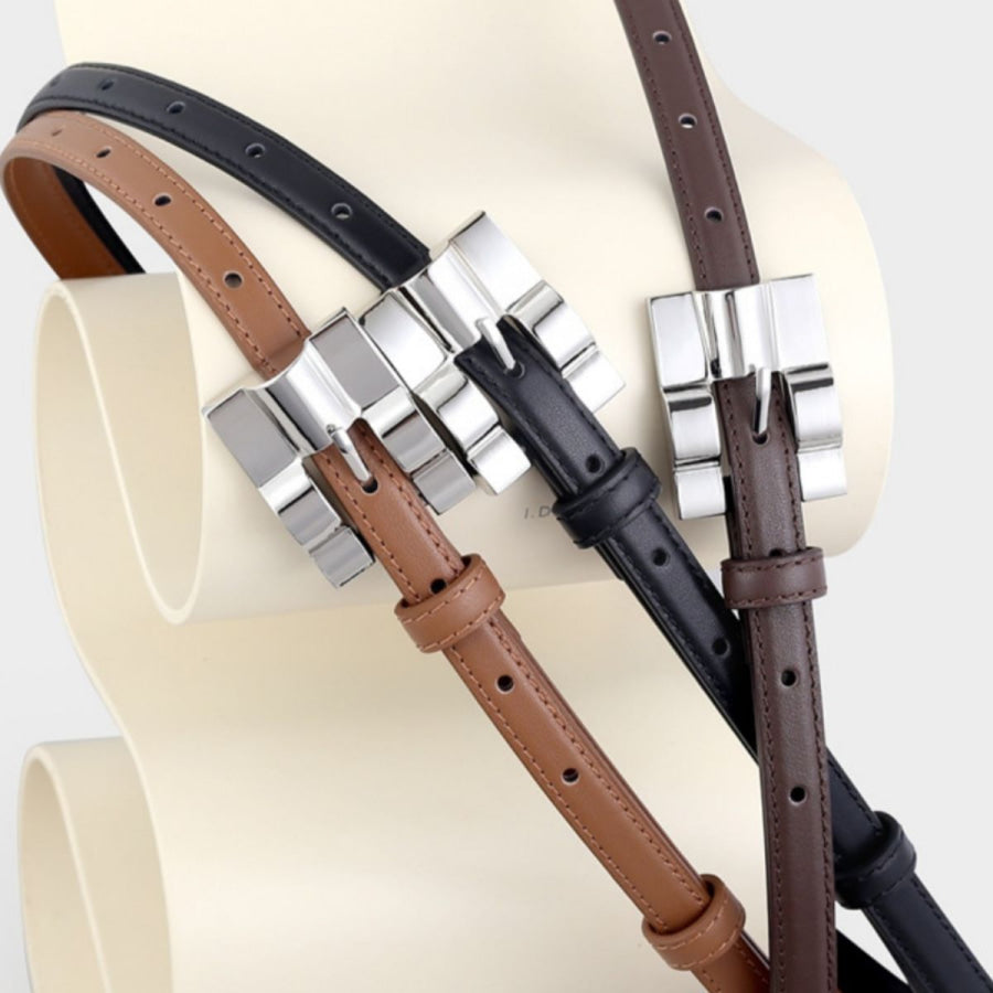 Skinny Leather Belt with Silver Buckle Apparel and Accessories