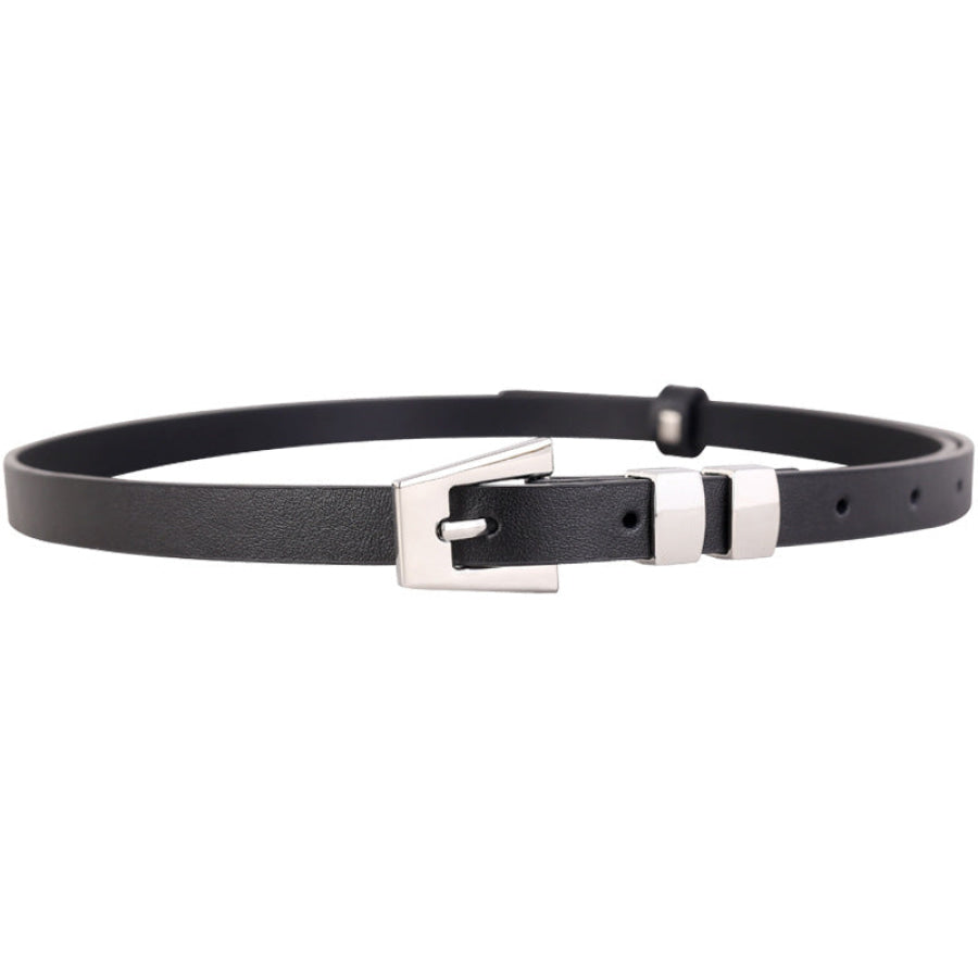 Skinny Leather Belt with Silver Buckle Apparel and Accessories