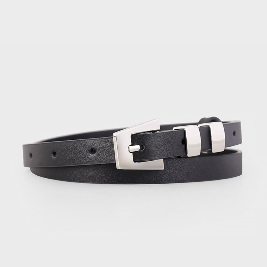 Skinny Leather Belt with Silver Buckle Black / One Size Apparel and Accessories