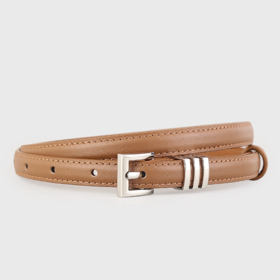 Skinny Leather Belt with Silver Buckle Caramel / One Size Apparel and Accessories