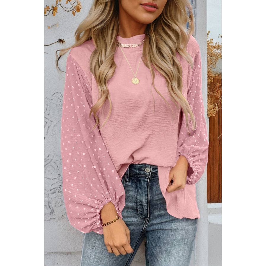 Skobeloff Swiss Dot Balloon Sleeve Loose Blouse Gossamer Pink / S / 100% Polyester Tops/Blouses & Shirts