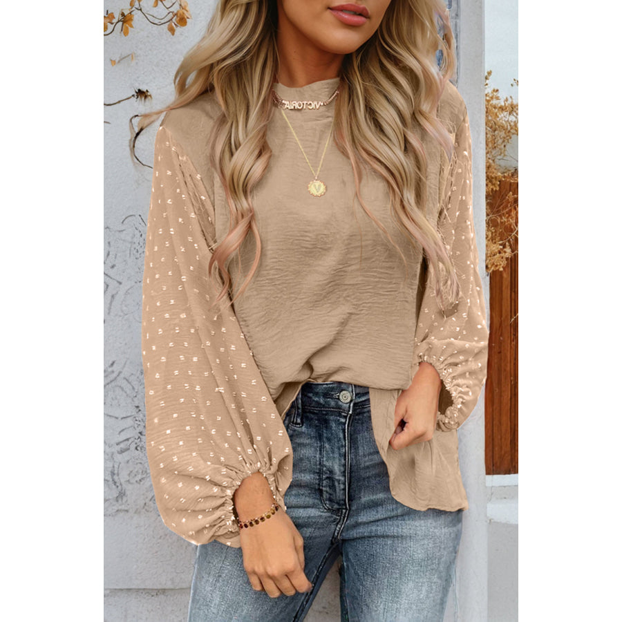 Skobeloff Swiss Dot Balloon Sleeve Loose Blouse Parchment / S / 100% Polyester Tops/Blouses & Shirts