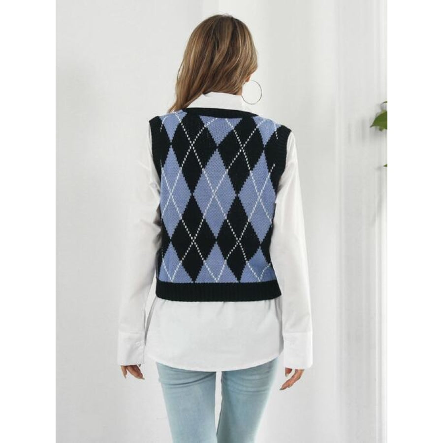 Skull Geometric V-Neck Sweater Vest