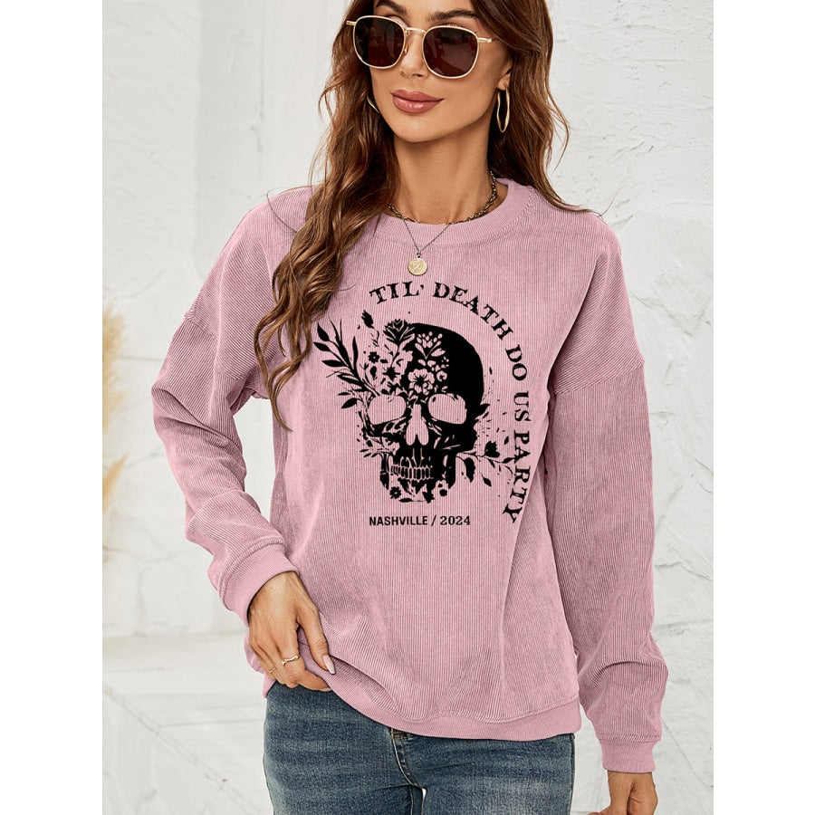 Skull Graphic Dropped Shoulder Sweatshirt Dusty Pink / S