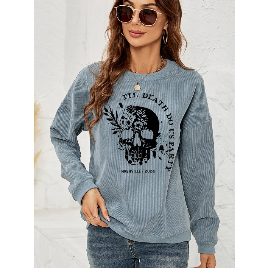 Skull Graphic Dropped Shoulder Sweatshirt French Blue / S