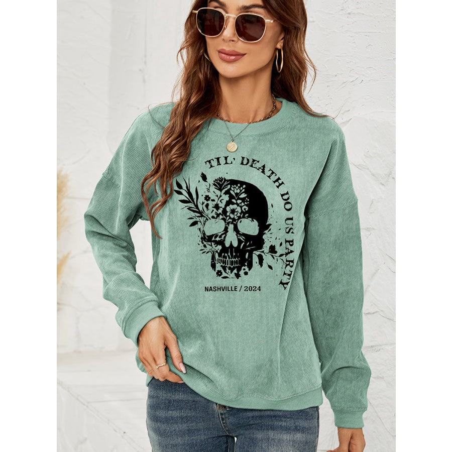 Skull Graphic Dropped Shoulder Sweatshirt Gum Leaf / S