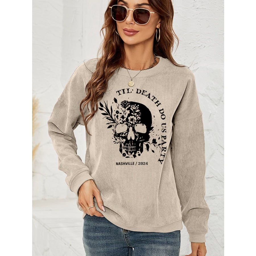 Skull Graphic Dropped Shoulder Sweatshirt Sand / S