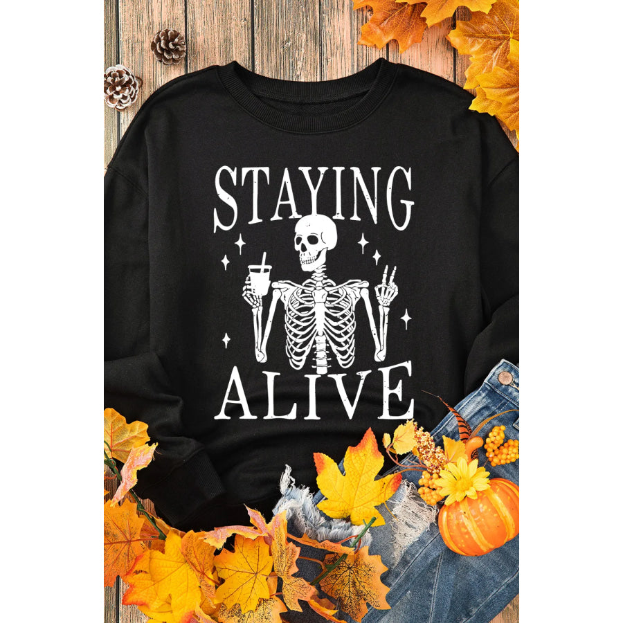 Skull Graphic Round Neck Long Sleeve Sweatshirt Apparel and Accessories