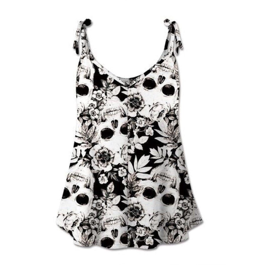 Skull Print Scoop Neck Cami Black / S Apparel and Accessories
