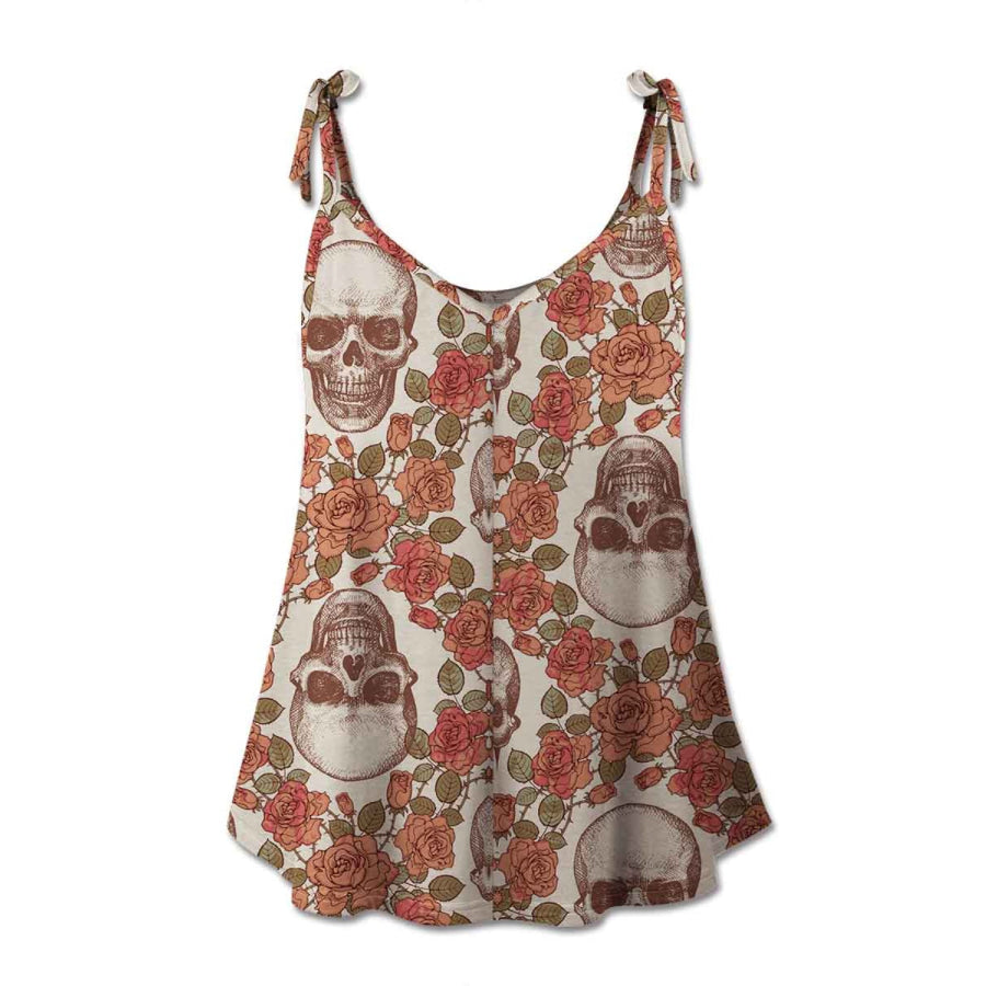 Skull Scoop Neck Tie Shoulder Cami Multicolor / S Apparel and Accessories