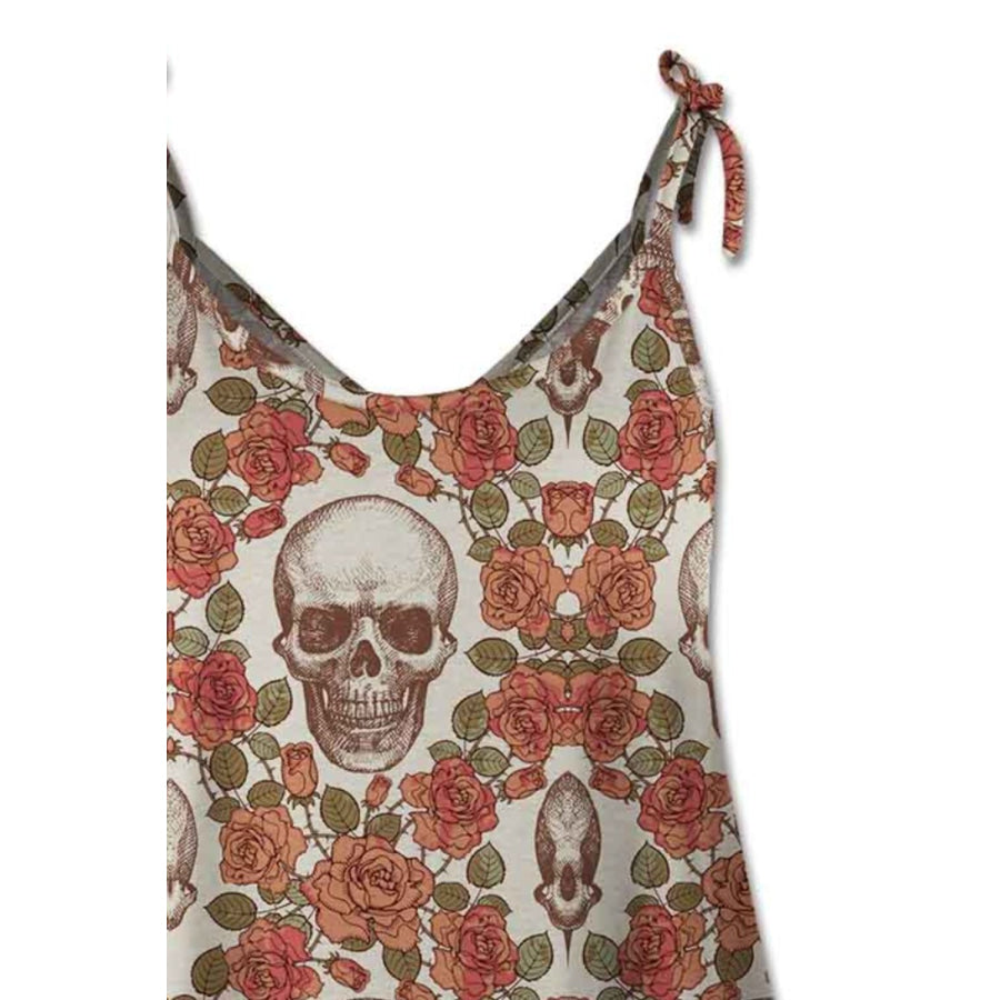 Skull Scoop Neck Tie Shoulder Cami Apparel and Accessories