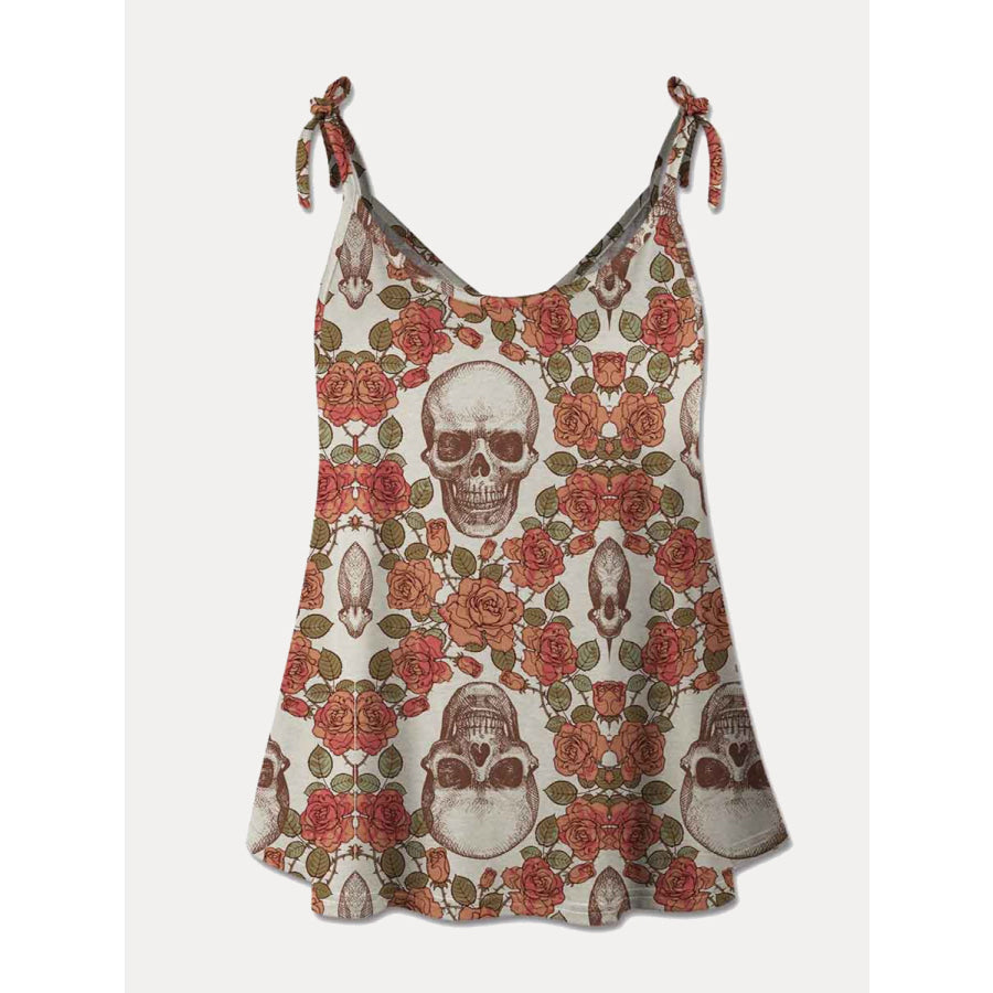 Skull Scoop Neck Tie Shoulder Cami Multicolor / S Apparel and Accessories