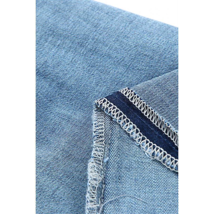 Sky Blue Buttoned Pockets Distressed Jeans Bottoms/Jeans
