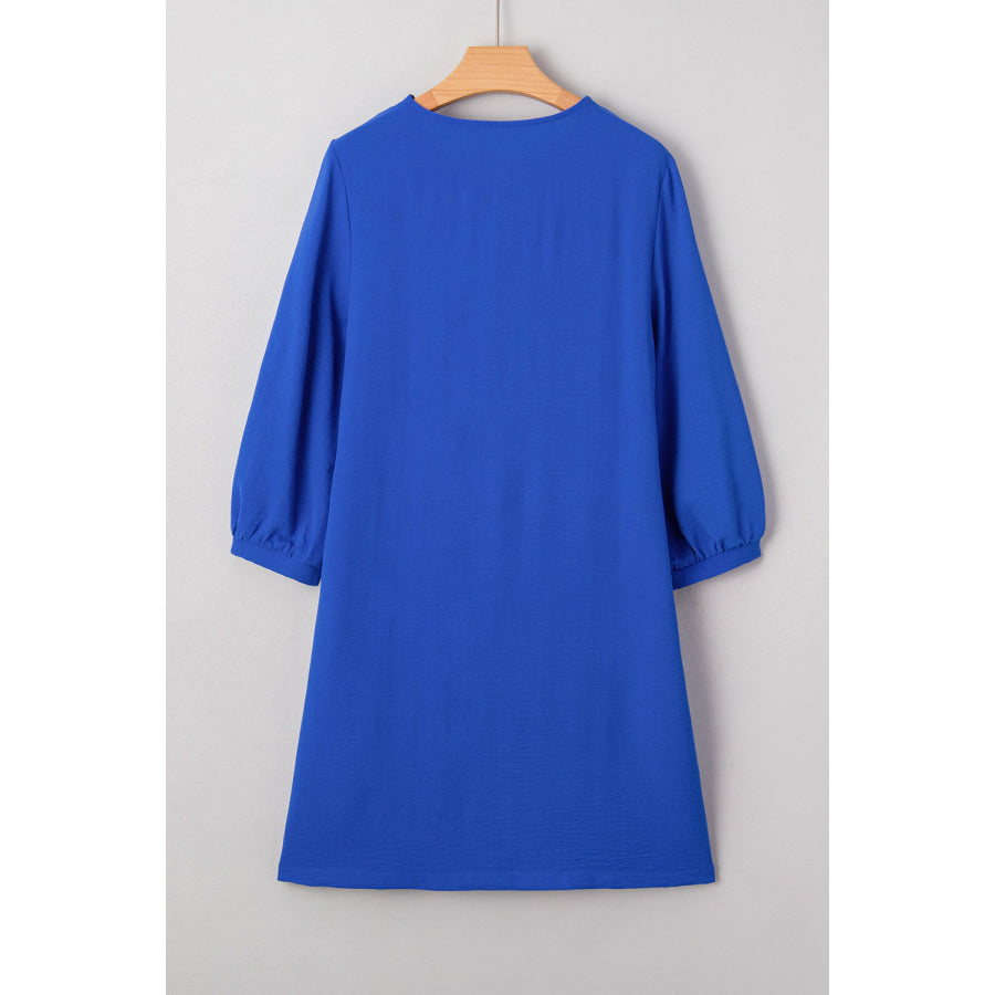 Sky Blue Frilled V Neck Bracelet Sleeve Shift Mini Dress Dresses/Mini Dresses