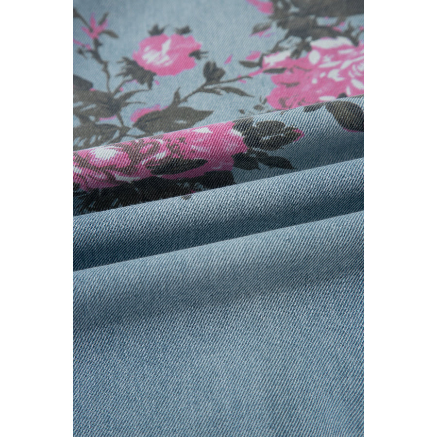 Sky Blue Garden Floral Print Bootcut Jeans Bottoms/Jeans