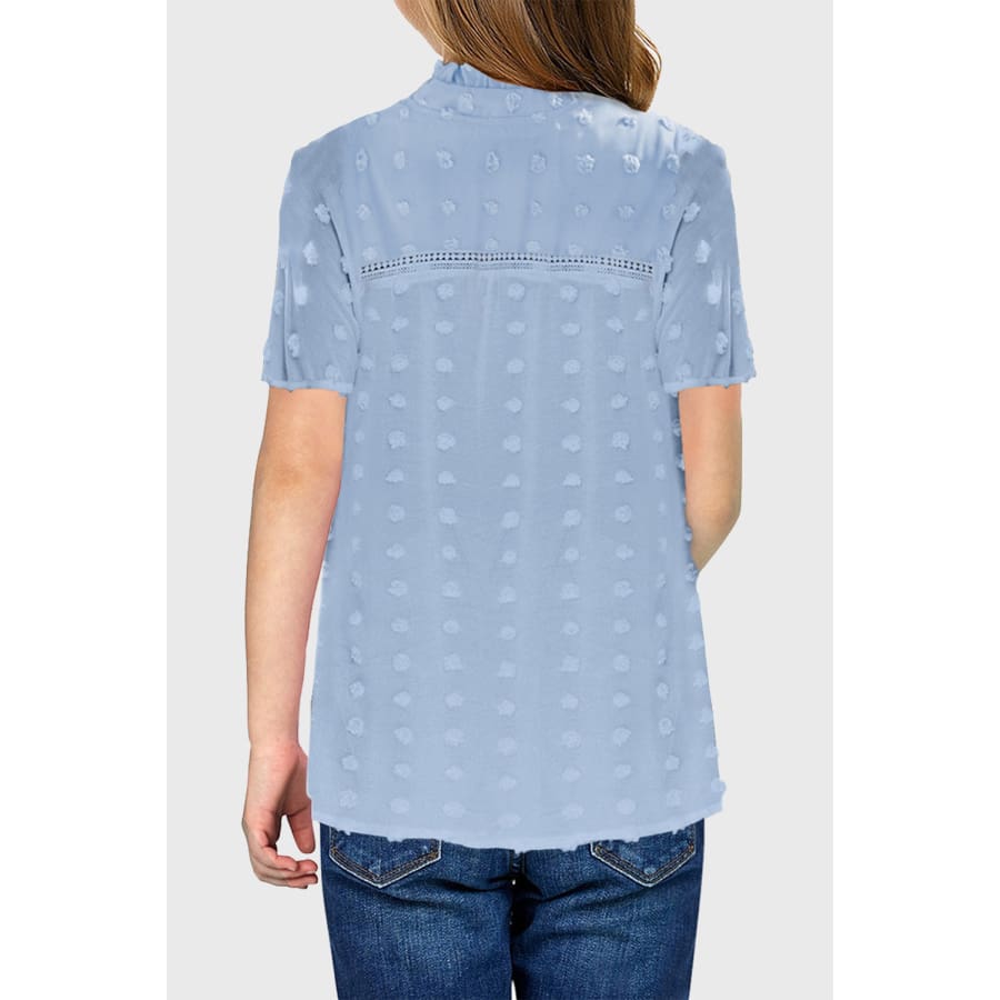 Sky Blue Little Girl Swiss Dot Short Sleeve Flowy Top Blouses