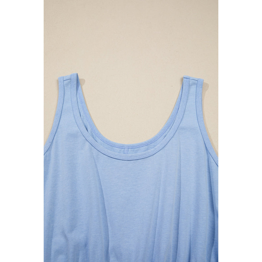 Sky Blue Mineral Wash Elastic Waist Tank Dress with Side Pockets Dresses/Mini Dresses