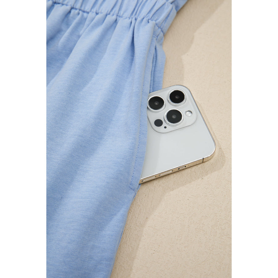 Sky Blue Mineral Wash Elastic Waist Tank Dress with Side Pockets Dresses/Mini Dresses