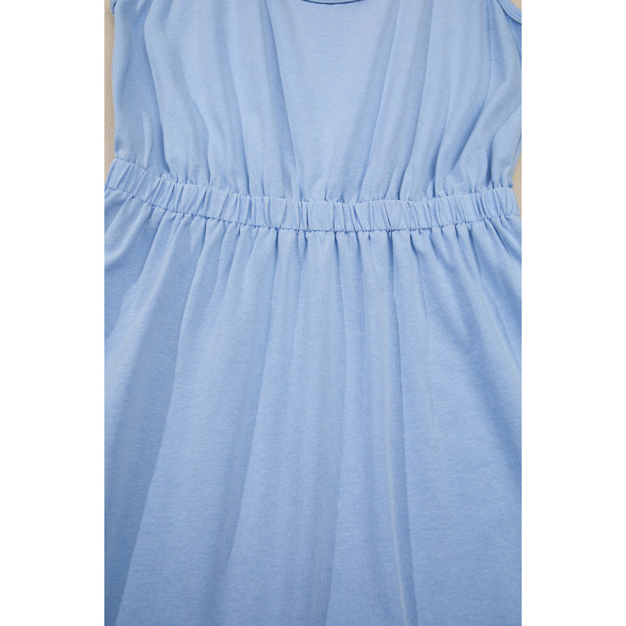Sky Blue Mineral Wash Elastic Waist Tank Dress with Side Pockets Dresses/Mini Dresses