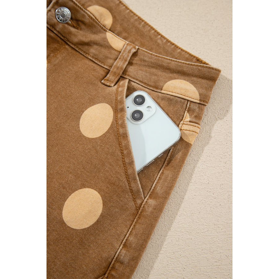 Sky Blue Polka Dot Ankle-Length Metal Button Casual Jeans Bottoms/Jeans