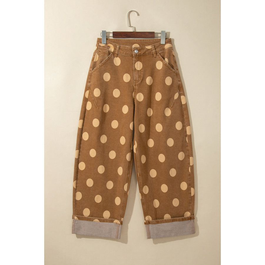 Sky Blue Polka Dot Ankle-Length Metal Button Casual Jeans Bottoms/Jeans