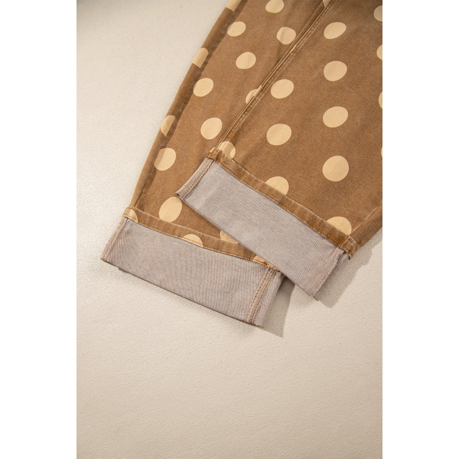 Sky Blue Polka Dot Ankle-Length Metal Button Casual Jeans Bottoms/Jeans