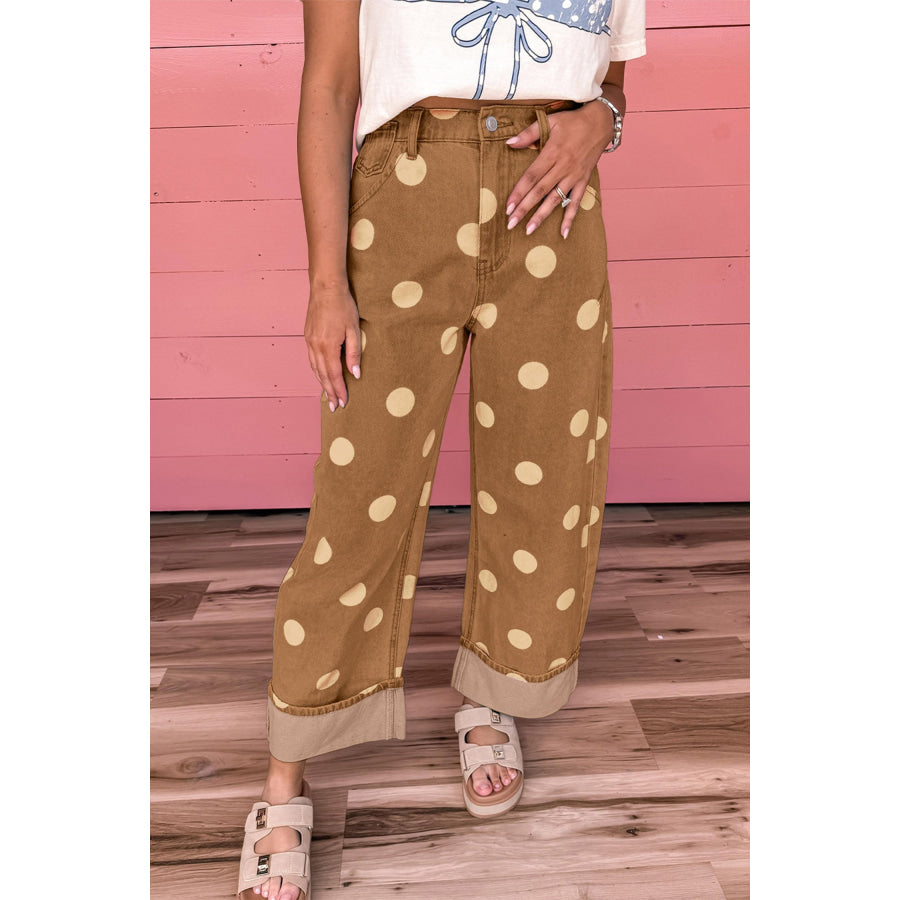 Sky Blue Polka Dot Ankle-Length Metal Button Casual Jeans Bottoms/Jeans