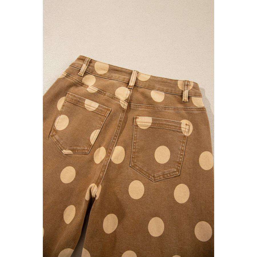 Sky Blue Polka Dot Ankle-Length Metal Button Casual Jeans Bottoms/Jeans