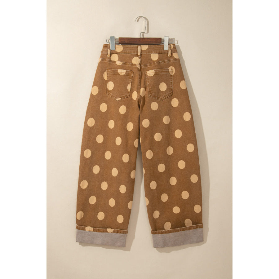 Sky Blue Polka Dot Ankle-Length Metal Button Casual Jeans Bottoms/Jeans