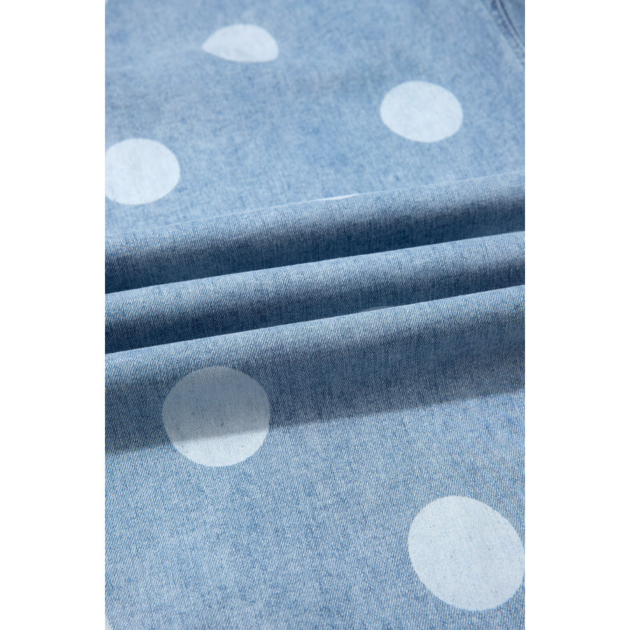 Sky Blue Polka Dot Ankle-Length Metal Button Casual Jeans Bottoms/Jeans