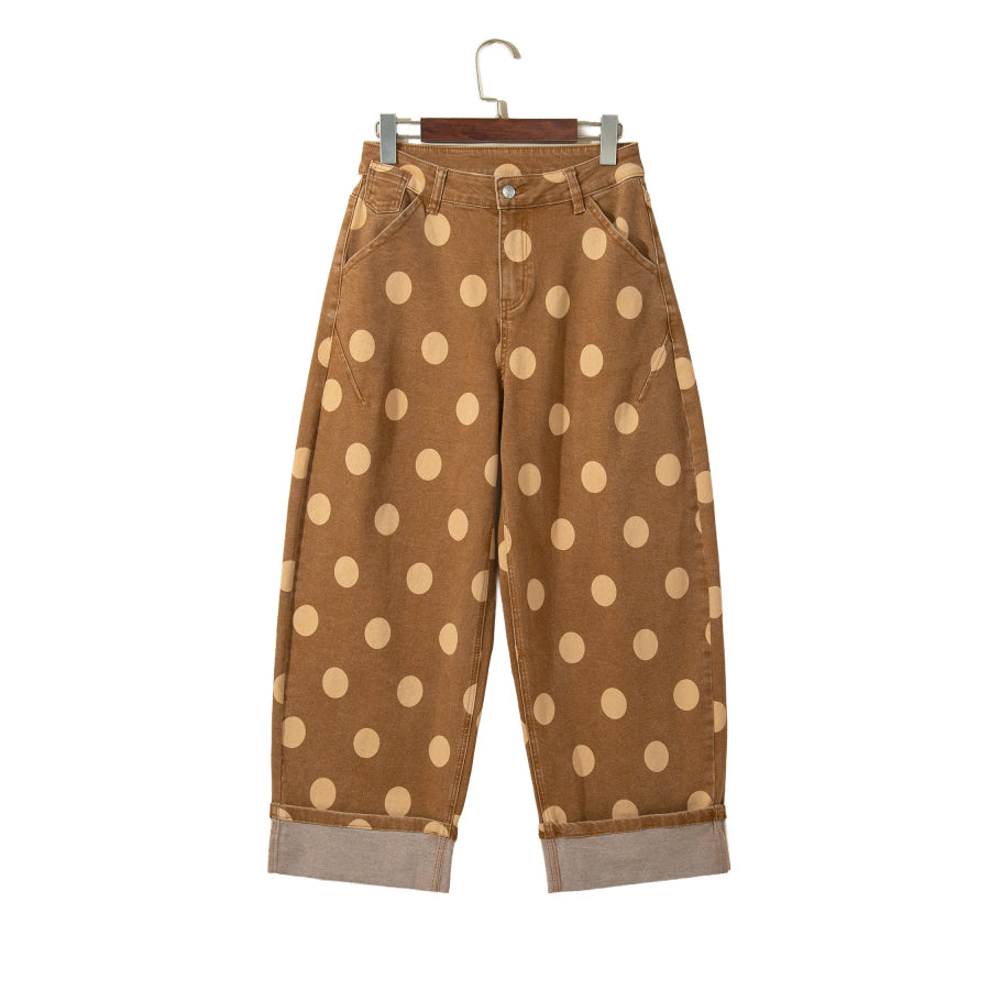 Sky Blue Polka Dot Ankle-Length Metal Button Casual Jeans Bottoms/Jeans