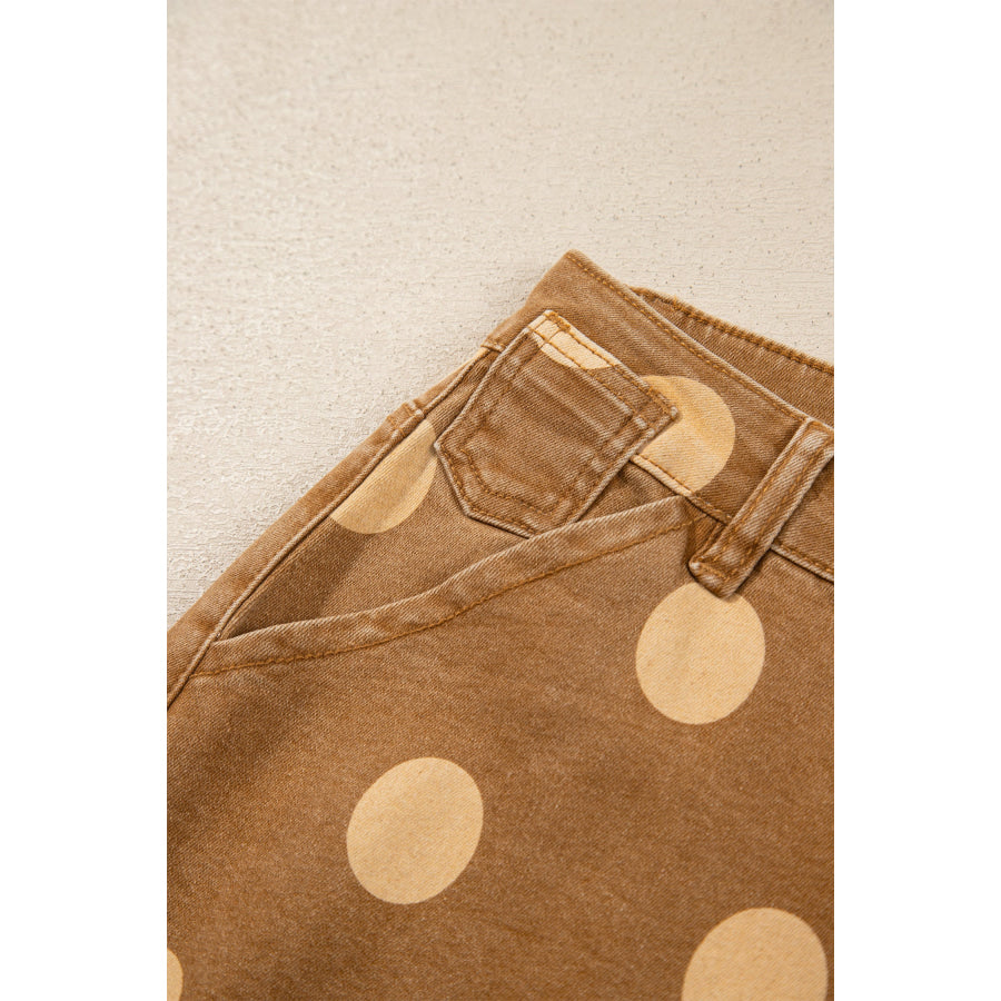 Sky Blue Polka Dot Ankle-Length Metal Button Casual Jeans Bottoms/Jeans