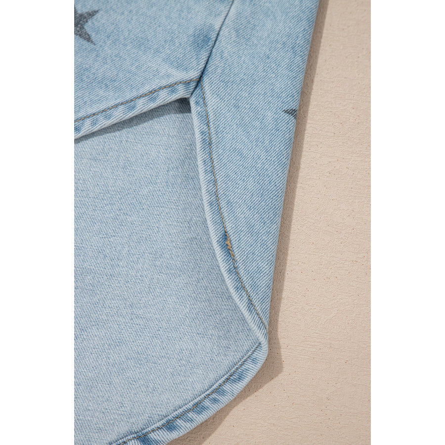 Sky Blue Stars Pattern Long Sleeve Shirt Collar Denim Jacket Outerwear/Denim jackets