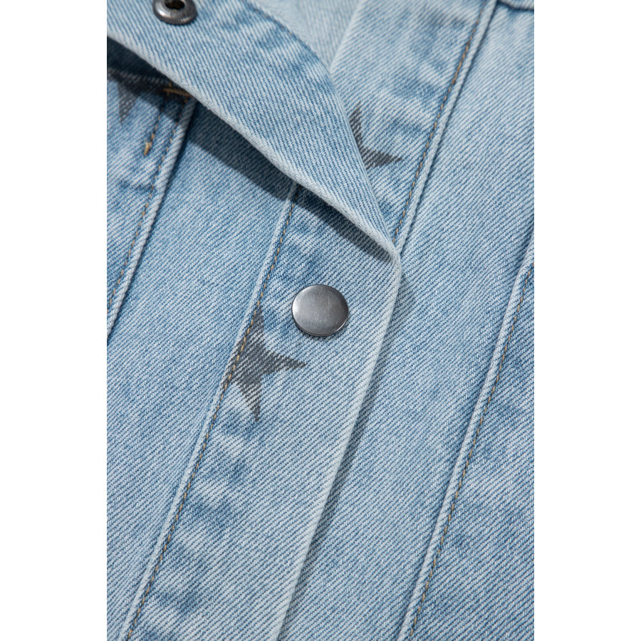 Sky Blue Stars Pattern Long Sleeve Shirt Collar Denim Jacket Outerwear/Denim jackets