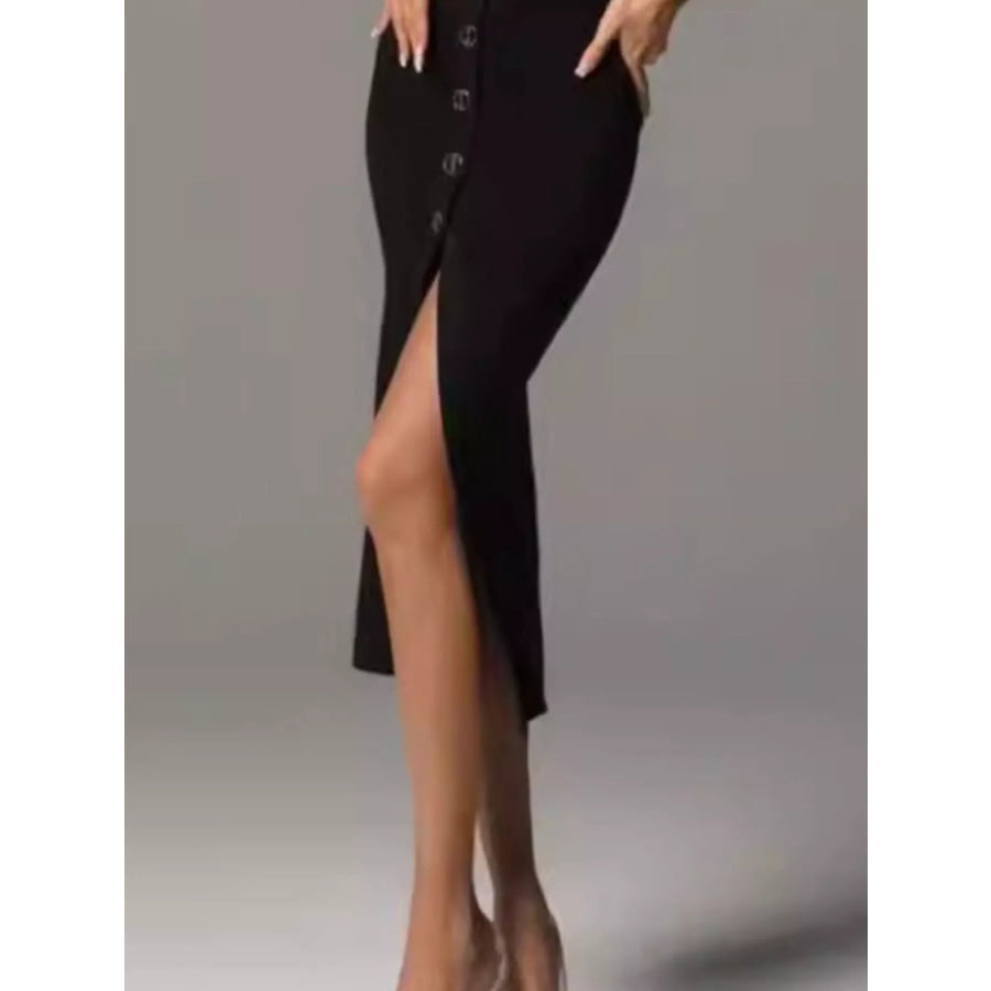 Sleek Button-Front Halter Neck Midi Dress Apparel and Accessories