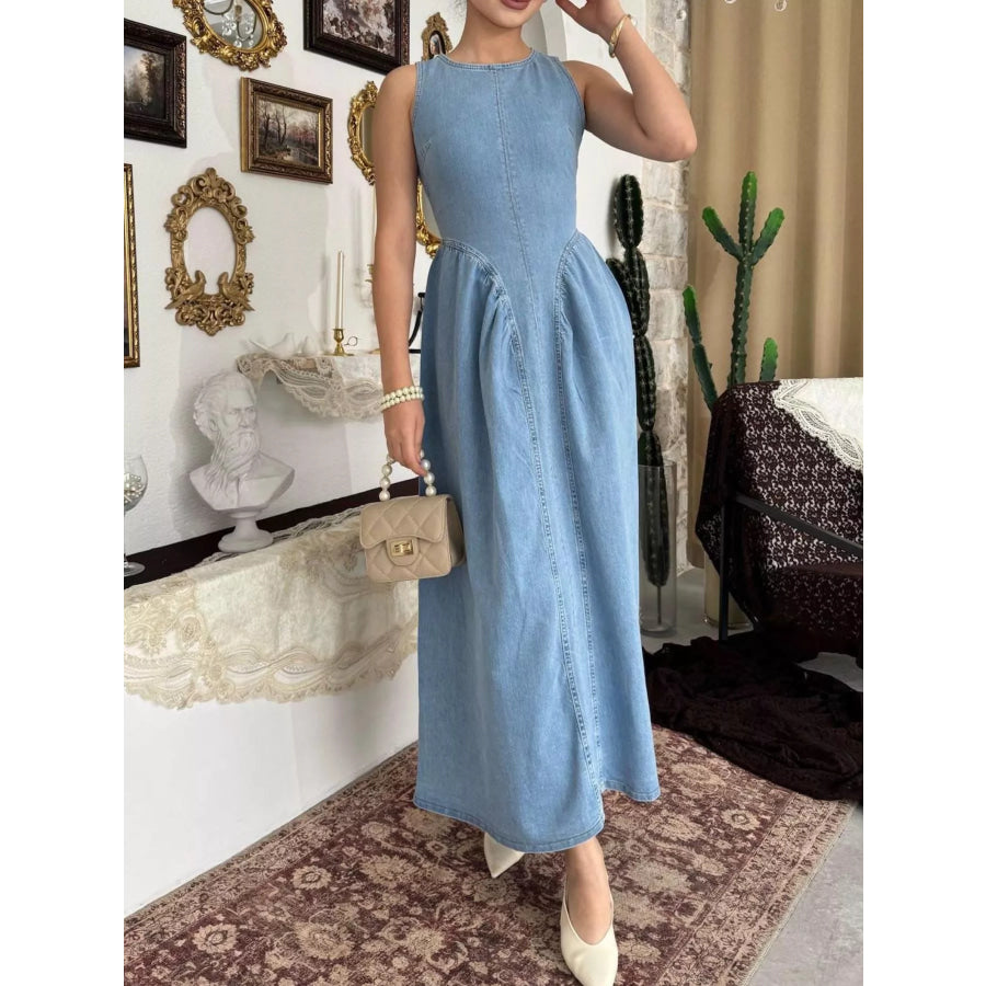 Sleeveless A-Line Denim Midi Dress Light Blue / S Apparel and Accessories
