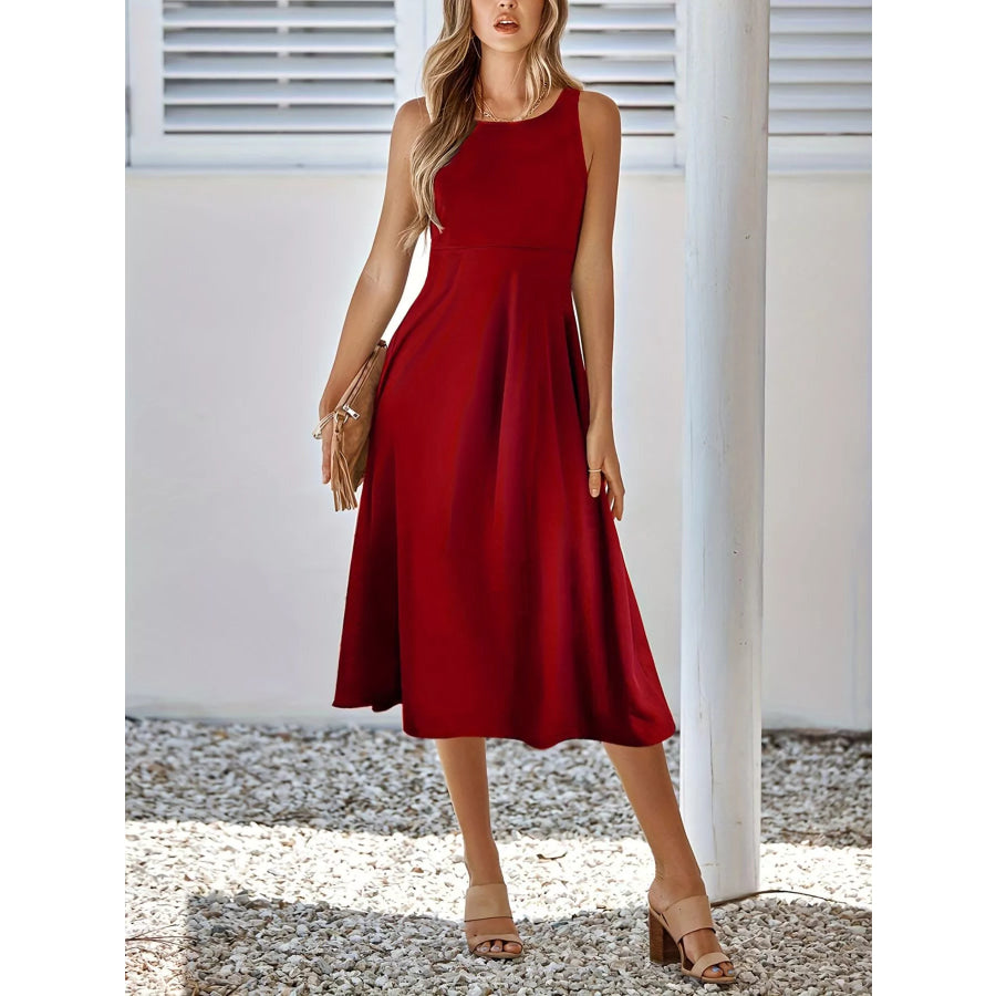 Sleeveless A-Line Midi Dress Apparel and Accessories
